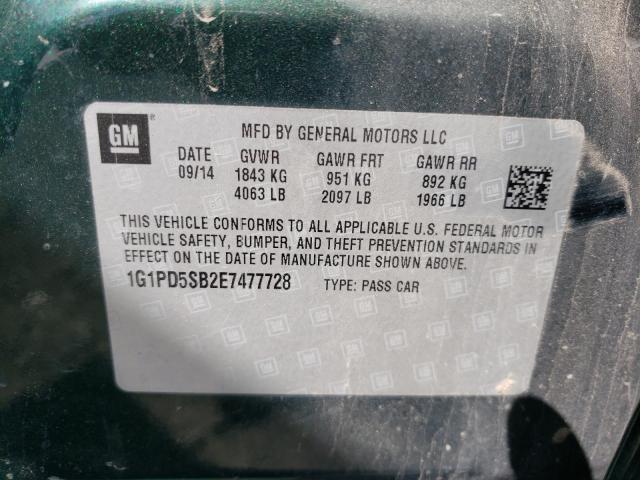 Photo 9 VIN: 1G1PD5SB2E7477728 - CHEVROLET CRUZE LT 