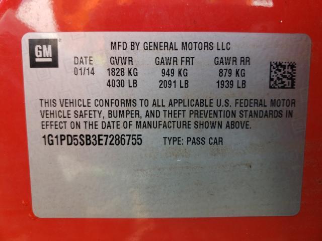 Photo 9 VIN: 1G1PD5SB3E7286755 - CHEVROLET CRUZE LT 