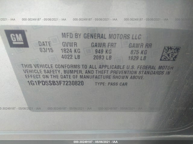 Photo 8 VIN: 1G1PD5SB3F7230820 - CHEVROLET CRUZE 