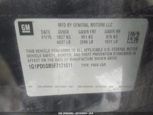 Photo 8 VIN: 1G1PD5SB5F7171611 - CHEVROLET CRUZE 