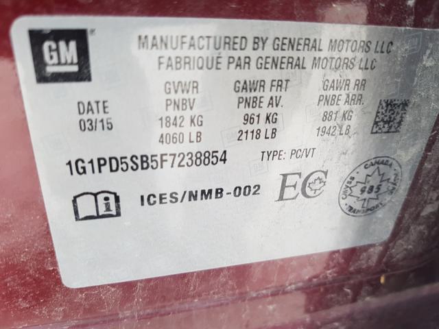 Photo 8 VIN: 1G1PD5SB5F7238854 - CHEVROLET CRUZE LT 