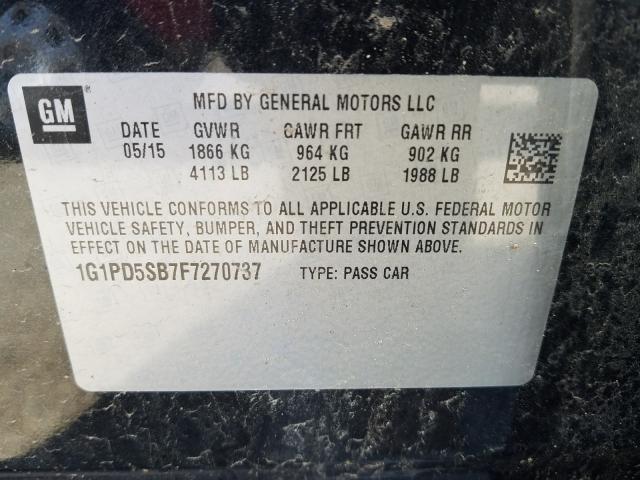 Photo 9 VIN: 1G1PD5SB7F7270737 - CHEVROLET CRUZE LT 