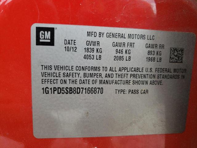 Photo 9 VIN: 1G1PD5SB8D7166870 - CHEVROLET CRUZE LT 