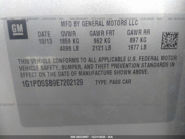 Photo 8 VIN: 1G1PD5SB9E7202129 - CHEVROLET CRUZE 