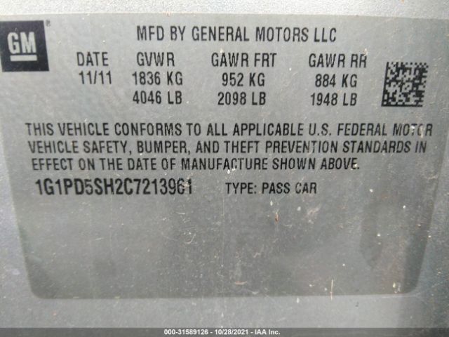 Photo 8 VIN: 1G1PD5SH2C7213961 - CHEVROLET CRUZE 