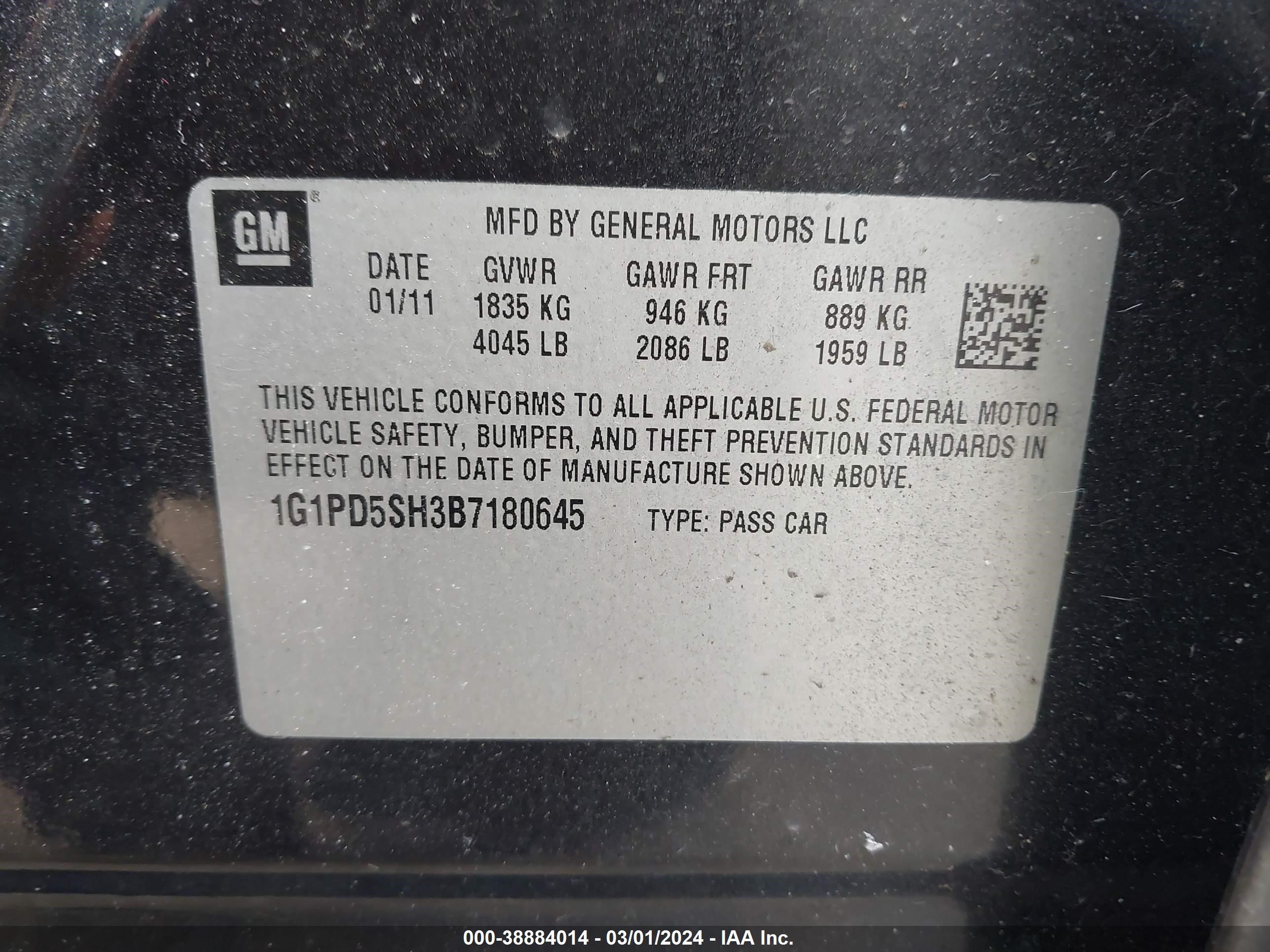 Photo 8 VIN: 1G1PD5SH3B7180645 - CHEVROLET CRUZE 