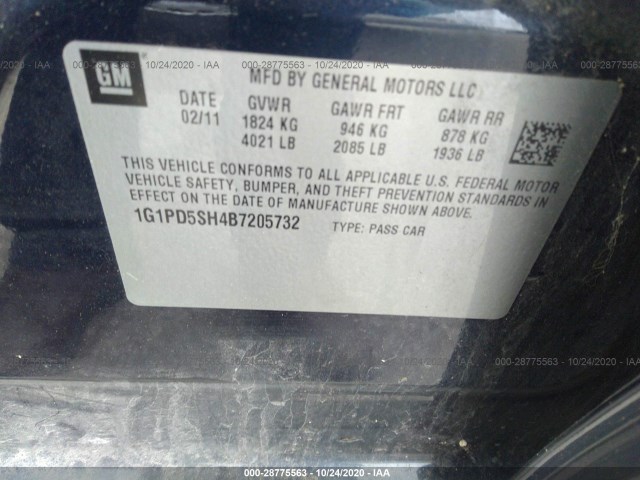 Photo 8 VIN: 1G1PD5SH4B7205732 - CHEVROLET CRUZE 