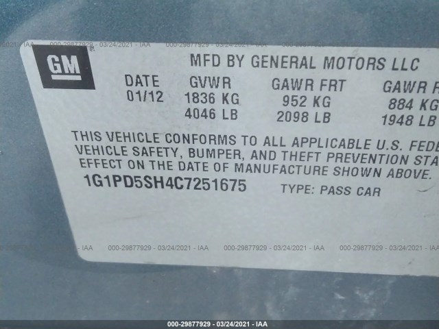 Photo 8 VIN: 1G1PD5SH4C7251675 - CHEVROLET CRUZE 