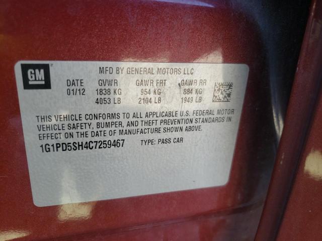 Photo 9 VIN: 1G1PD5SH4C7259467 - CHEVROLET CRUZE LS 