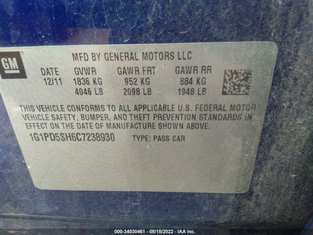 Photo 8 VIN: 1G1PD5SH6C7238930 - CHEVROLET CRUZE 