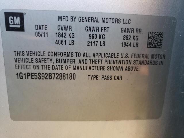 Photo 9 VIN: 1G1PE5S92B7288180 - CHEVROLET CRUZE LT 