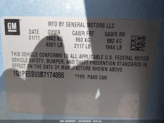 Photo 8 VIN: 1G1PE5S93B7174866 - CHEVROLET CRUZE 