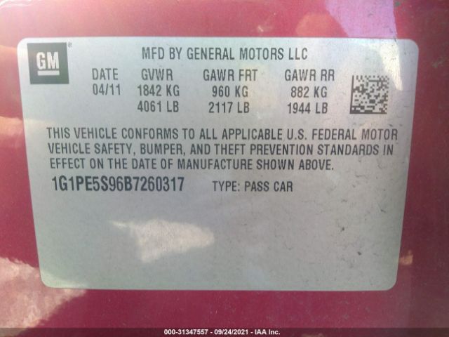 Photo 8 VIN: 1G1PE5S96B7260317 - CHEVROLET CRUZE 