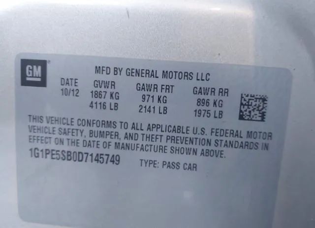 Photo 8 VIN: 1G1PE5SB0D7145749 - CHEVROLET CRUZE 