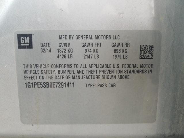 Photo 9 VIN: 1G1PE5SB0E7291411 - CHEVROLET CRUZE LT 