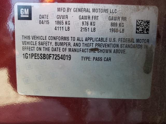 Photo 9 VIN: 1G1PE5SB0F7254019 - CHEVROLET CRUZE LT 