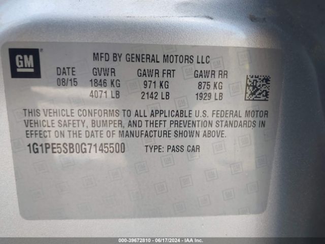 Photo 8 VIN: 1G1PE5SB0G7145500 - CHEVROLET CRUZE LIMITED 