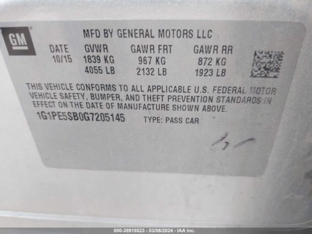 Photo 8 VIN: 1G1PE5SB0G7205145 - CHEVROLET CRUZE LIMITED 