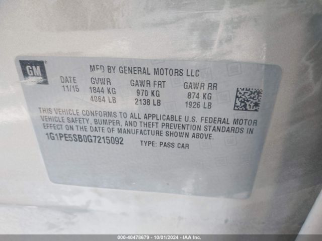 Photo 8 VIN: 1G1PE5SB0G7215092 - CHEVROLET CRUZE LIMITED 