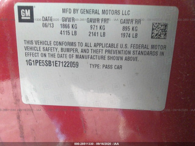 Photo 8 VIN: 1G1PE5SB1E7122059 - CHEVROLET CRUZE 