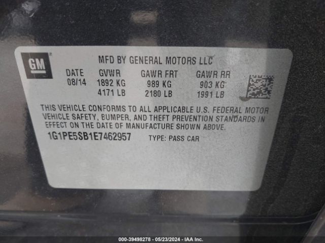 Photo 8 VIN: 1G1PE5SB1E7462957 - CHEVROLET CRUZE 