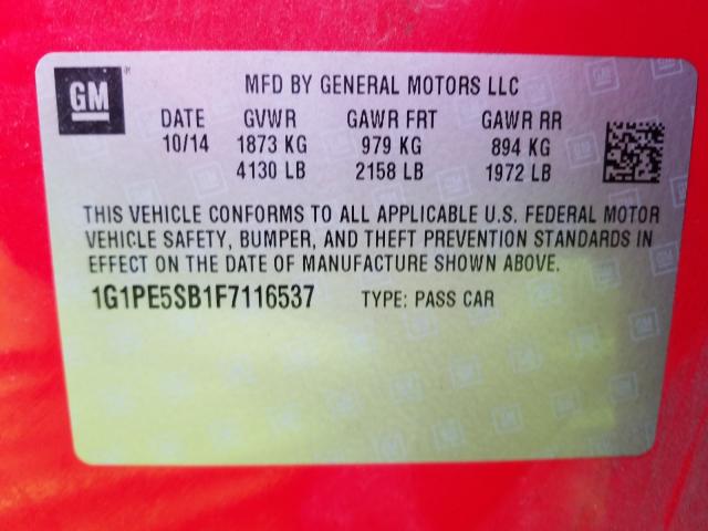 Photo 9 VIN: 1G1PE5SB1F7116537 - CHEVROLET CRUZE LT 