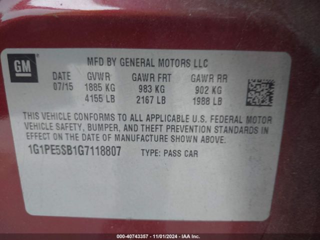 Photo 8 VIN: 1G1PE5SB1G7118807 - CHEVROLET CRUZE LIMITED 