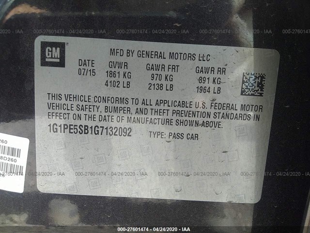 Photo 8 VIN: 1G1PE5SB1G7132092 - CHEVROLET CRUZE LIMITED 