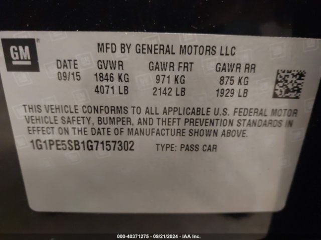 Photo 8 VIN: 1G1PE5SB1G7157302 - CHEVROLET CRUZE LIMITED 