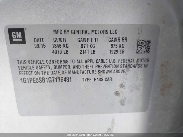 Photo 8 VIN: 1G1PE5SB1G7176481 - CHEVROLET CRUZE LIMITED 