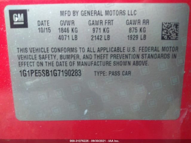 Photo 8 VIN: 1G1PE5SB1G7190283 - CHEVROLET CRUZE LIMITED 