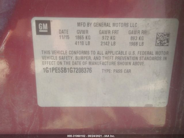 Photo 8 VIN: 1G1PE5SB1G7208376 - CHEVROLET CRUZE LIMITED 