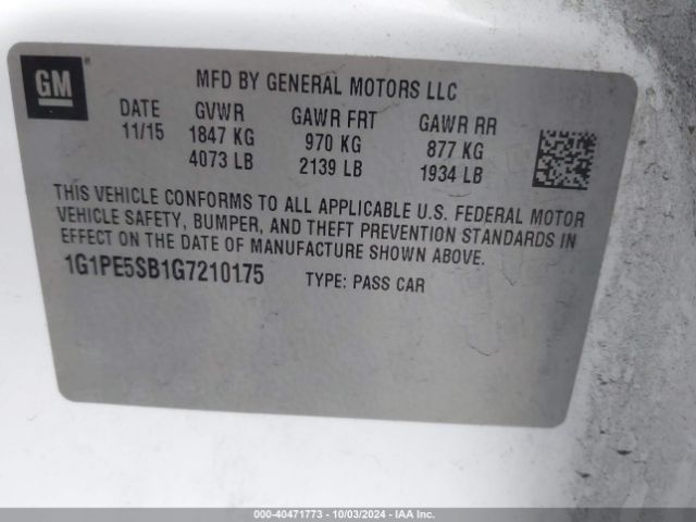 Photo 8 VIN: 1G1PE5SB1G7210175 - CHEVROLET CRUZE LIMITED 