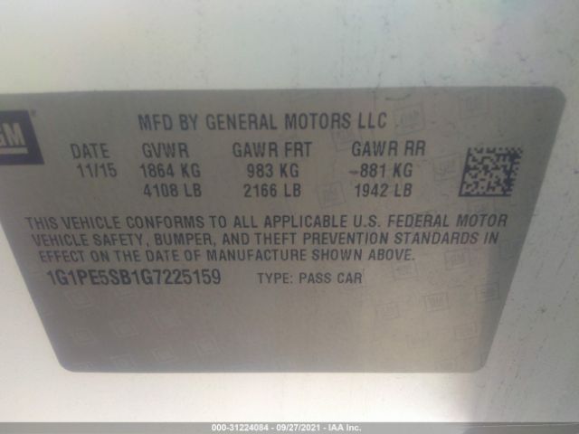 Photo 8 VIN: 1G1PE5SB1G7225159 - CHEVROLET CRUZE LIMITED 