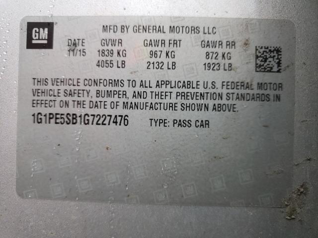 Photo 9 VIN: 1G1PE5SB1G7227476 - CHEVROLET CRUZE LIMI 