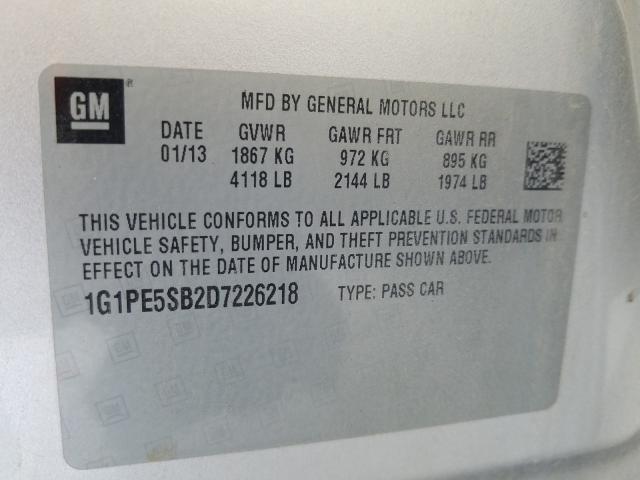 Photo 9 VIN: 1G1PE5SB2D7226218 - CHEVROLET CRUZE LT 