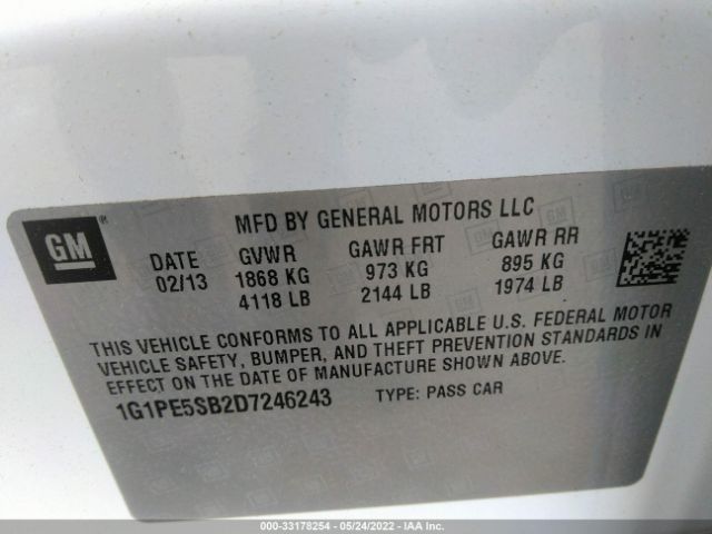 Photo 8 VIN: 1G1PE5SB2D7246243 - CHEVROLET CRUZE 