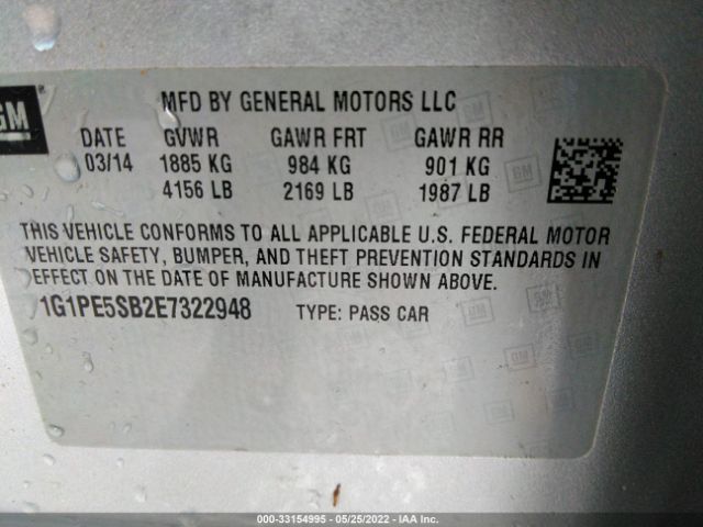 Photo 8 VIN: 1G1PE5SB2E7322948 - CHEVROLET CRUZE 