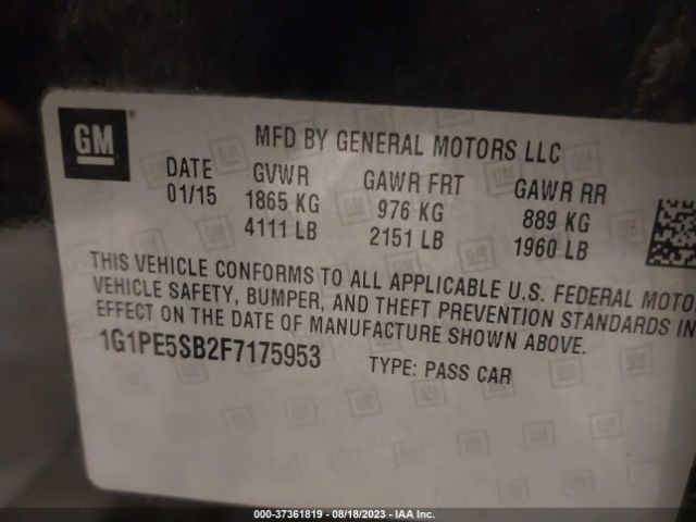 Photo 8 VIN: 1G1PE5SB2F7175953 - CHEVROLET CRUZE 