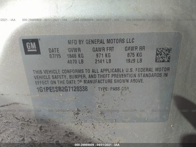 Photo 8 VIN: 1G1PE5SB2G7120338 - CHEVROLET CRUZE 