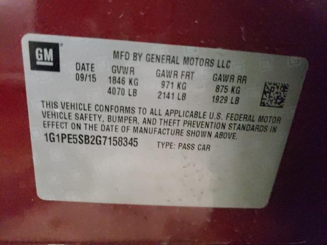 Photo 9 VIN: 1G1PE5SB2G7158345 - CHEVROLET CRUZE LIMI 