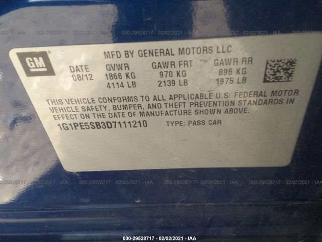 Photo 8 VIN: 1G1PE5SB3D7111210 - CHEVROLET CRUZE 