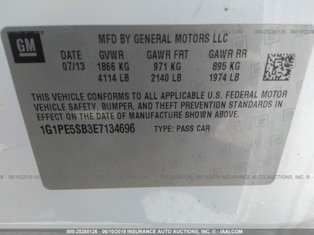 Photo 8 VIN: 1G1PE5SB3E7134696 - CHEVROLET CRUZE 