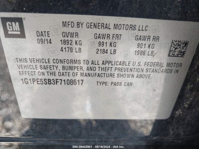 Photo 8 VIN: 1G1PE5SB3F7108617 - CHEVROLET CRUZE 