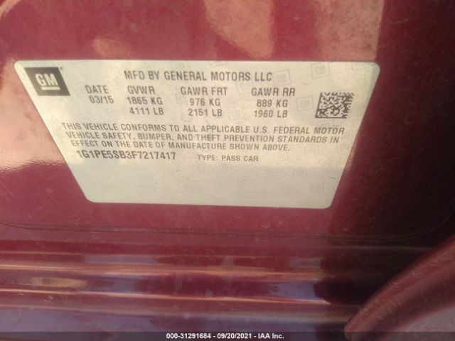 Photo 8 VIN: 1G1PE5SB3F7217417 - CHEVROLET CRUZE 