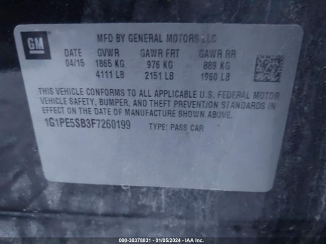 Photo 8 VIN: 1G1PE5SB3F7260199 - CHEVROLET CRUZE 