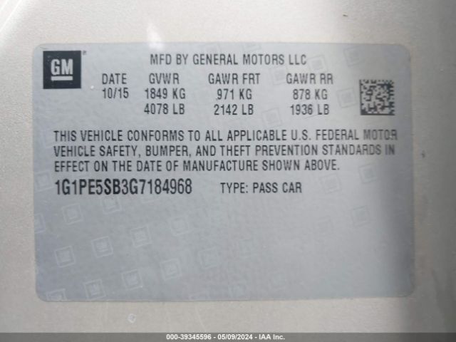 Photo 8 VIN: 1G1PE5SB3G7184968 - CHEVROLET CRUZE LIMITED 