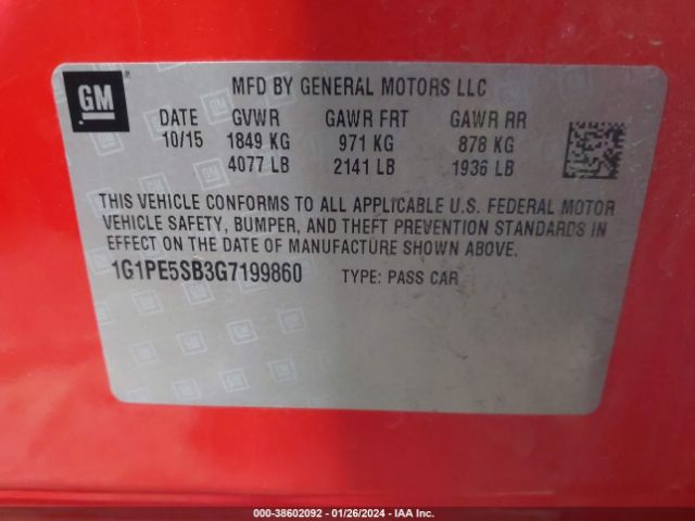 Photo 8 VIN: 1G1PE5SB3G7199860 - CHEVROLET CRUZE LIMITED 