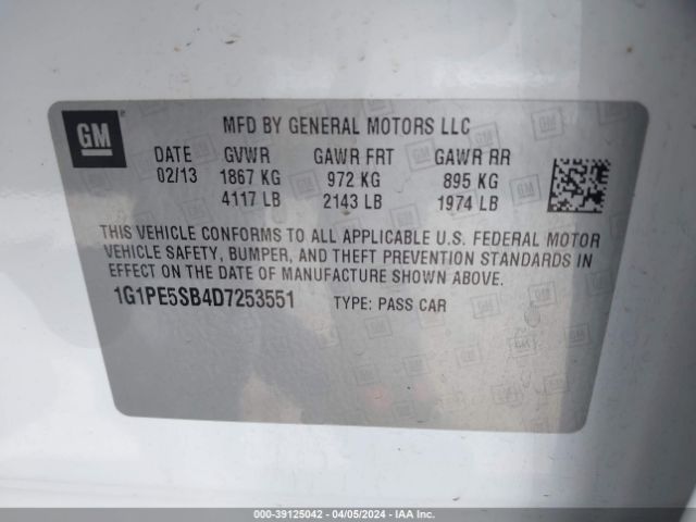 Photo 8 VIN: 1G1PE5SB4D7253551 - CHEVROLET CRUZE 