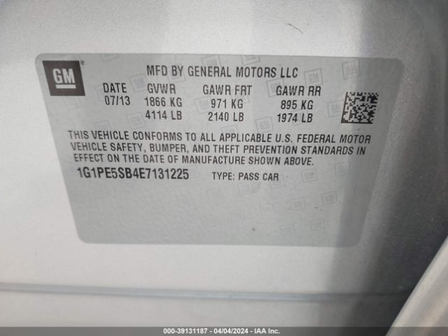 Photo 8 VIN: 1G1PE5SB4E7131225 - CHEVROLET CRUZE 